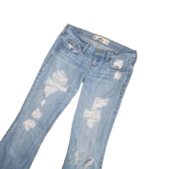 Hollister Light Blue Distressed Bootcut Flare leg Jeans Size 24W X 31L 0s. Short - Picture 8 of 9